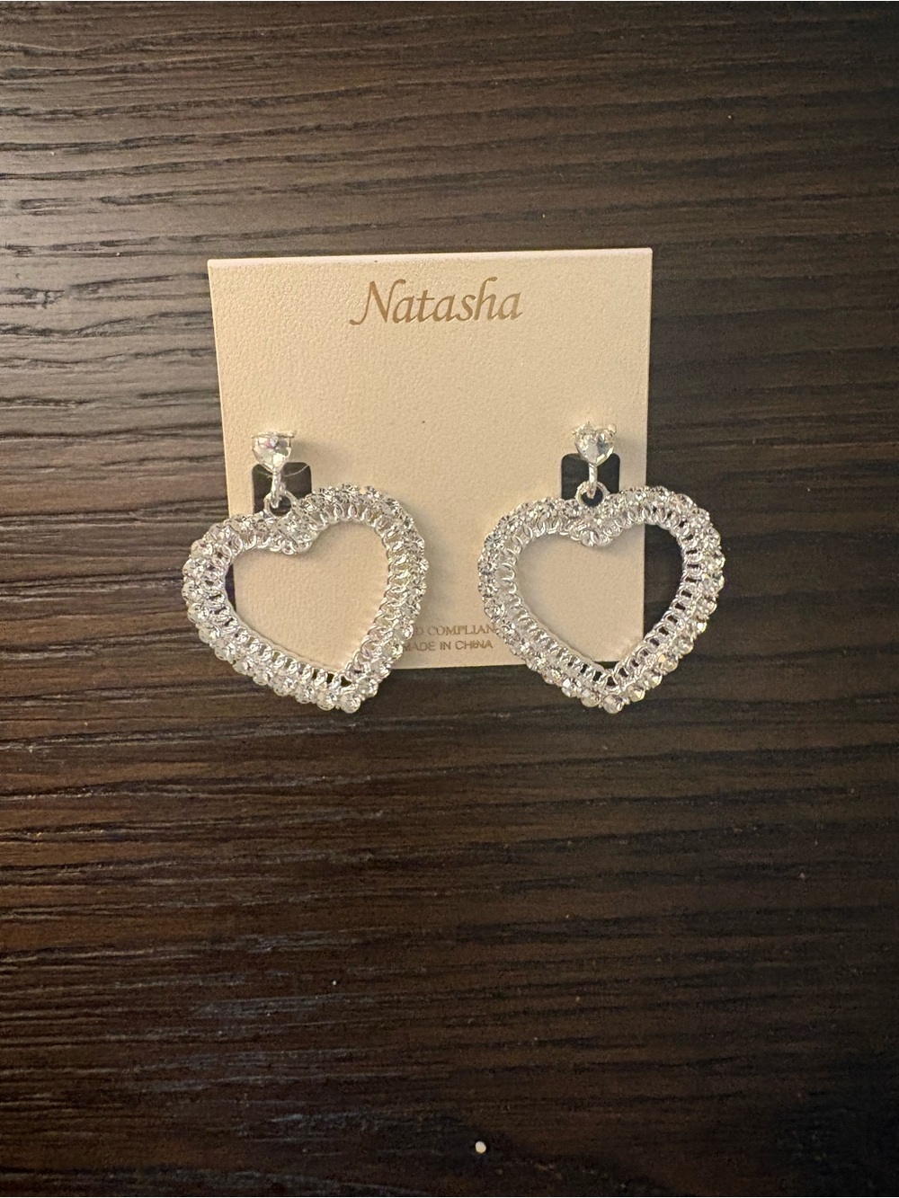 NEW Natasha Silver Crystal Heart Drop Earrings